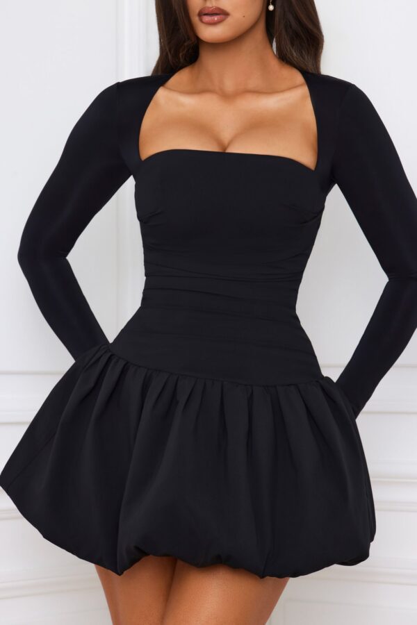 Long-Sleeve Bubble Hem Mini Dress in Black - Image 9
