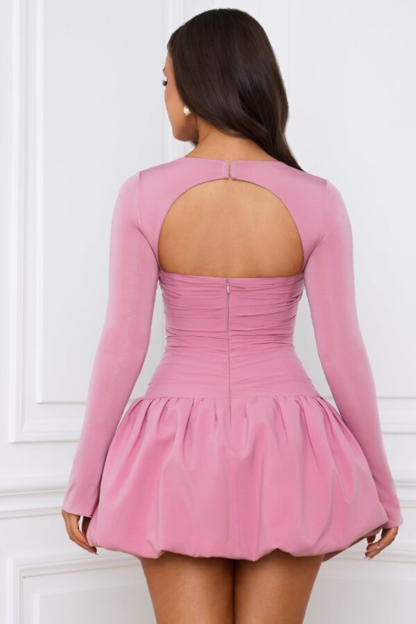 Long-Sleeve Bubble Hem Mini Dress in Mauve - Image 4