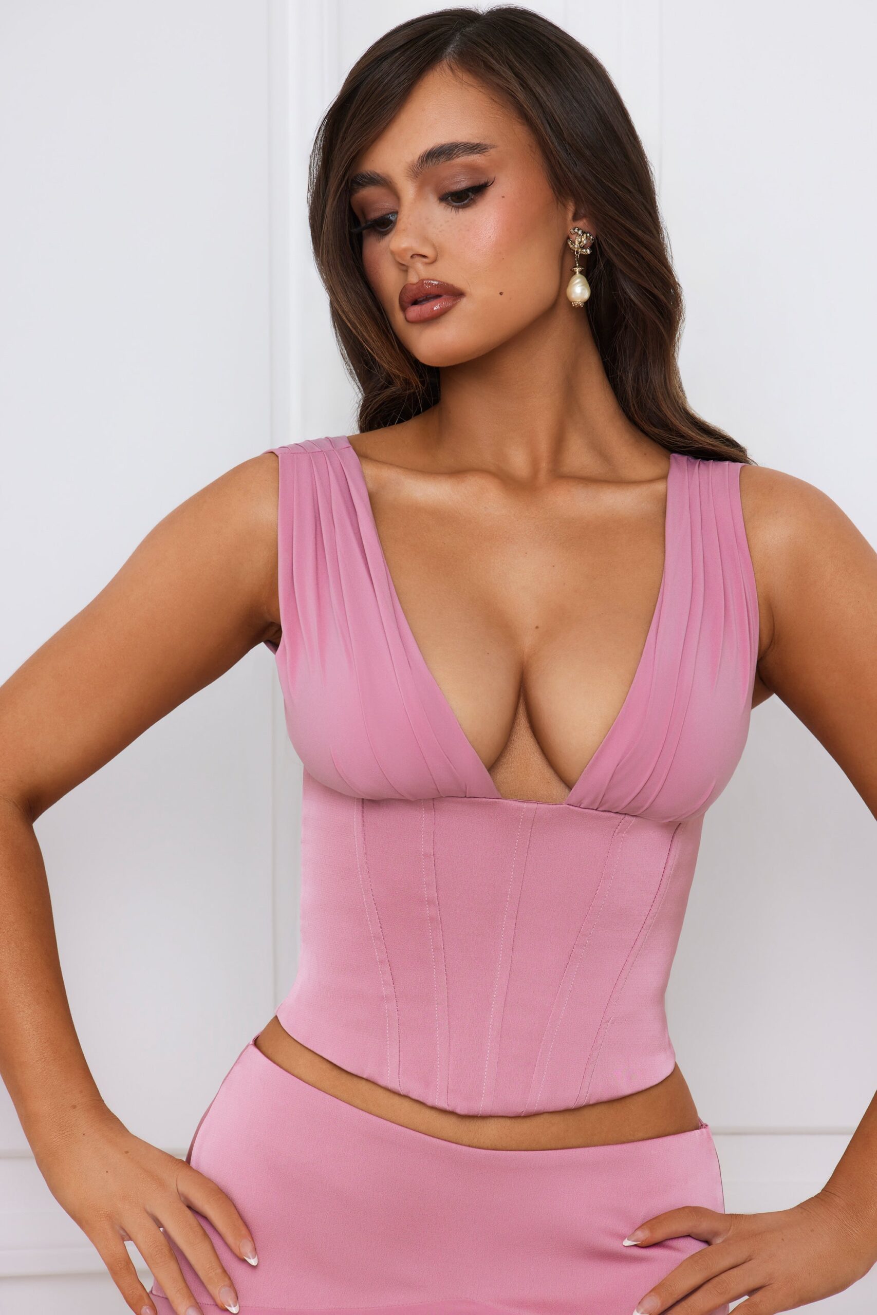Longline Lace-Up Corset Top in Mauve - Image 7