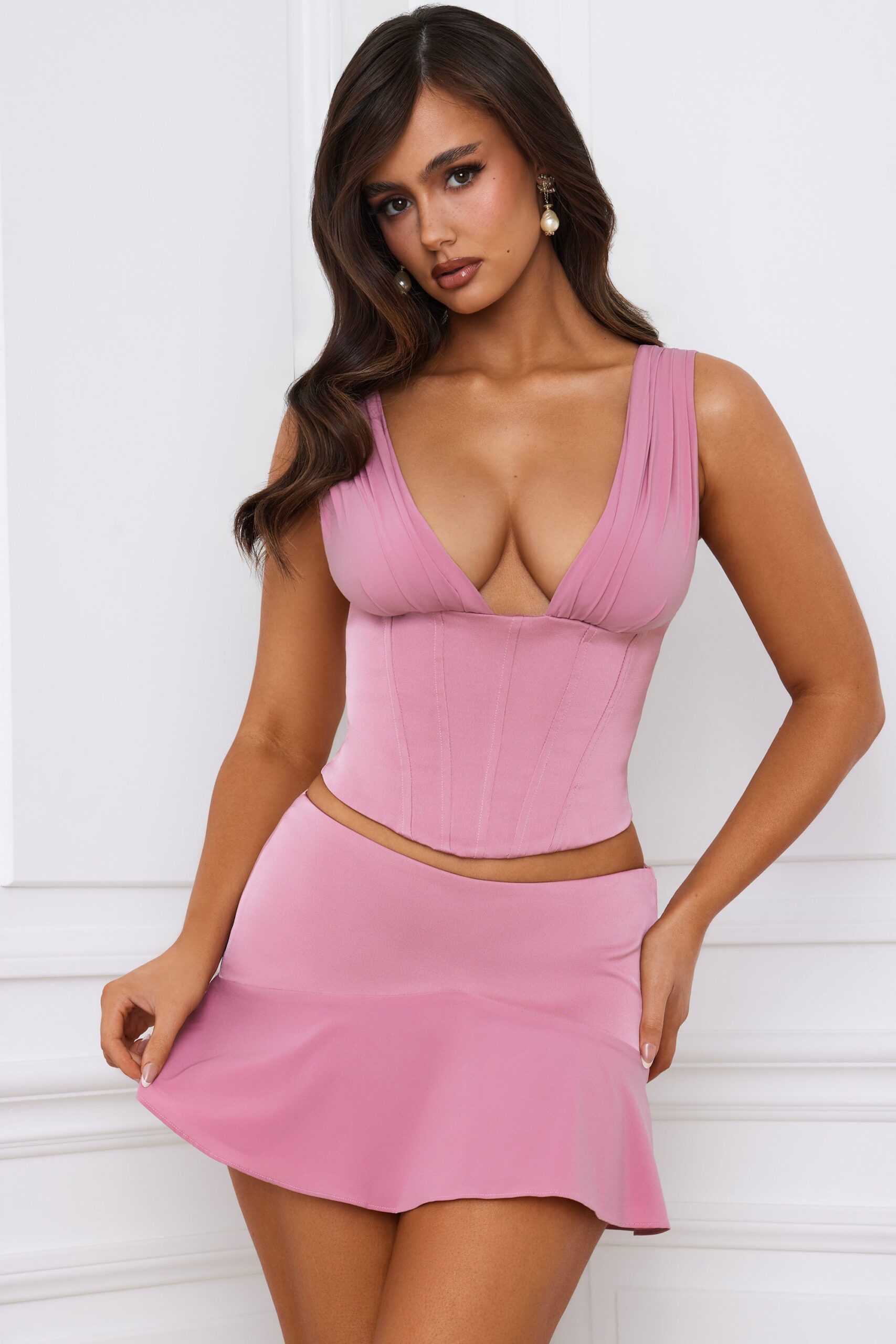 Longline Lace-Up Corset Top in Mauve - Image 4