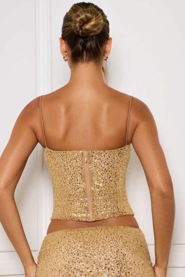 Embellished Square-Neck Top in Gold - Image 3