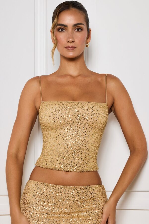Embellished Square-Neck Top in Gold - Image 6