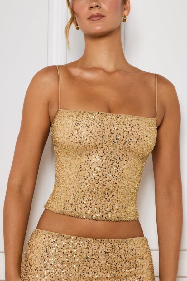 Embellished Square-Neck Top in Gold - Image 5