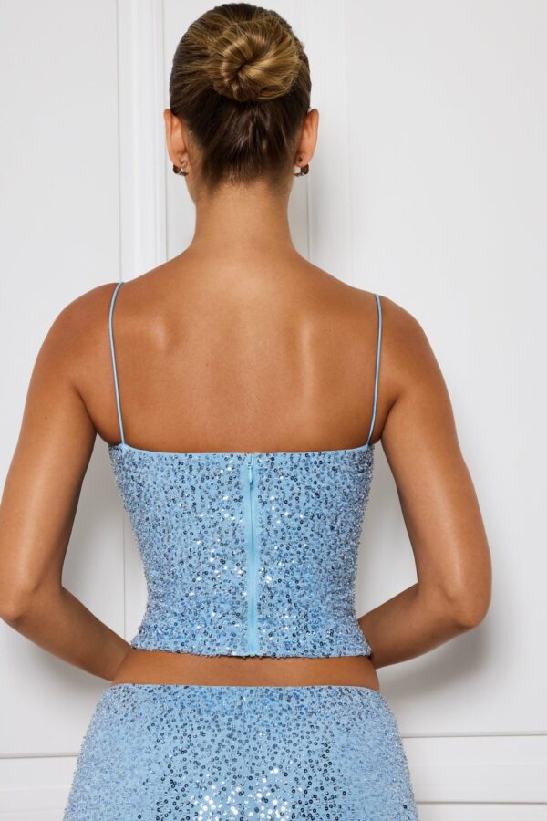 Embellished Square-Neck Top in Light Blue - Image 3