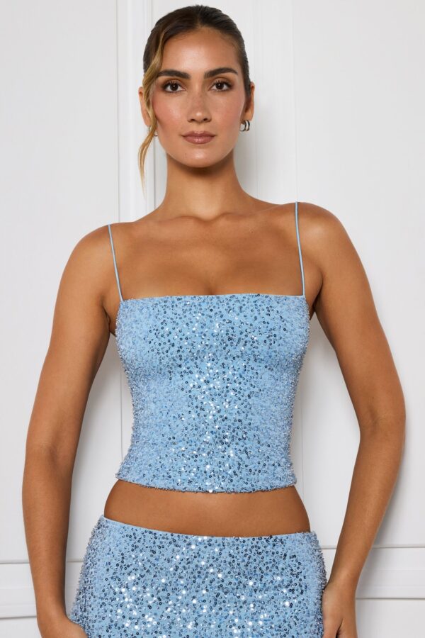Embellished Square-Neck Top in Light Blue - Image 6