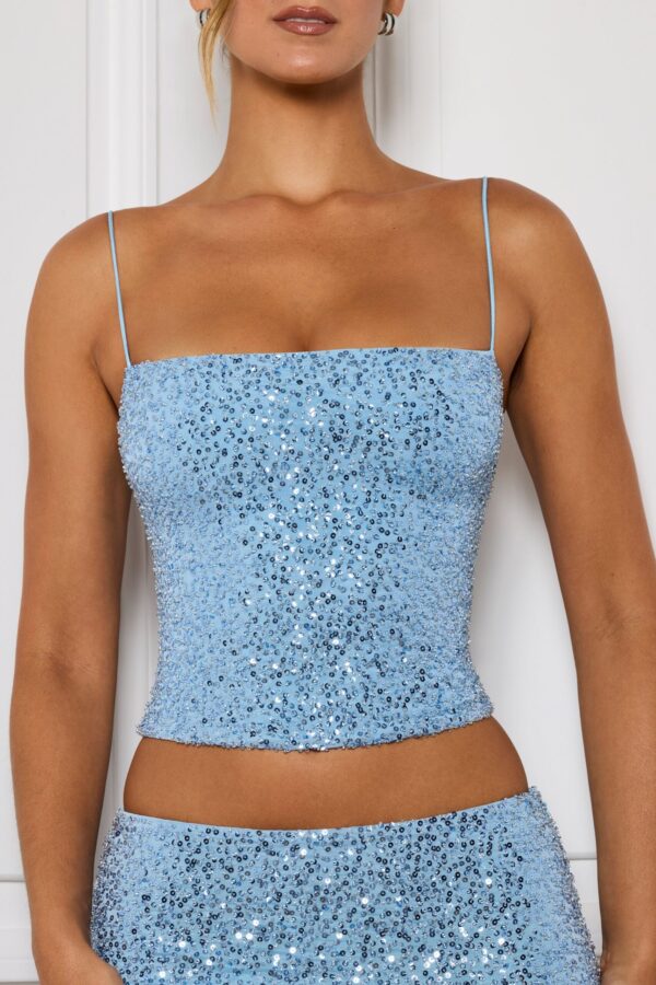 Embellished Square-Neck Top in Light Blue - Image 5