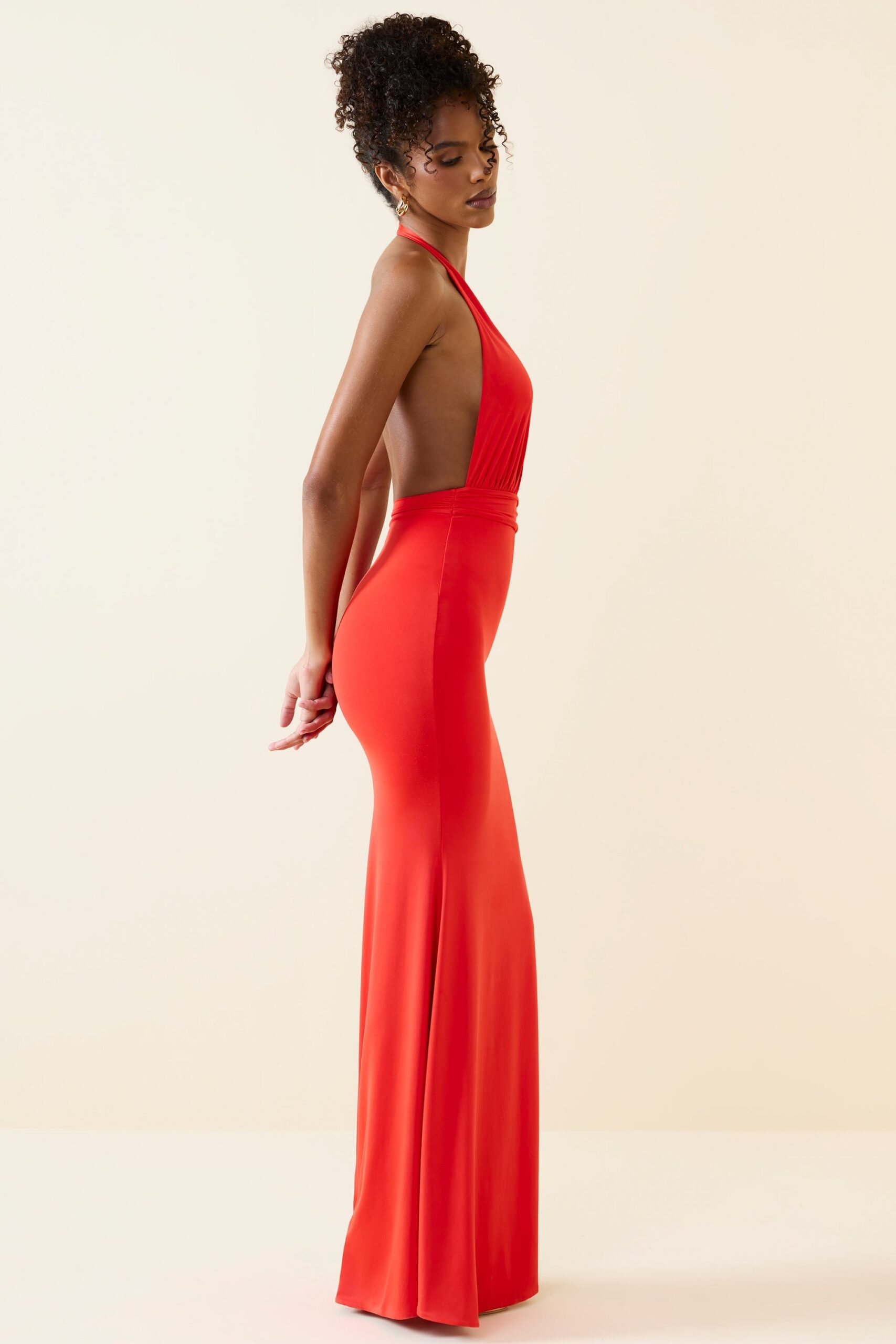 Halterneck Cut-Out Maxi Dress in Scarlet - Image 3