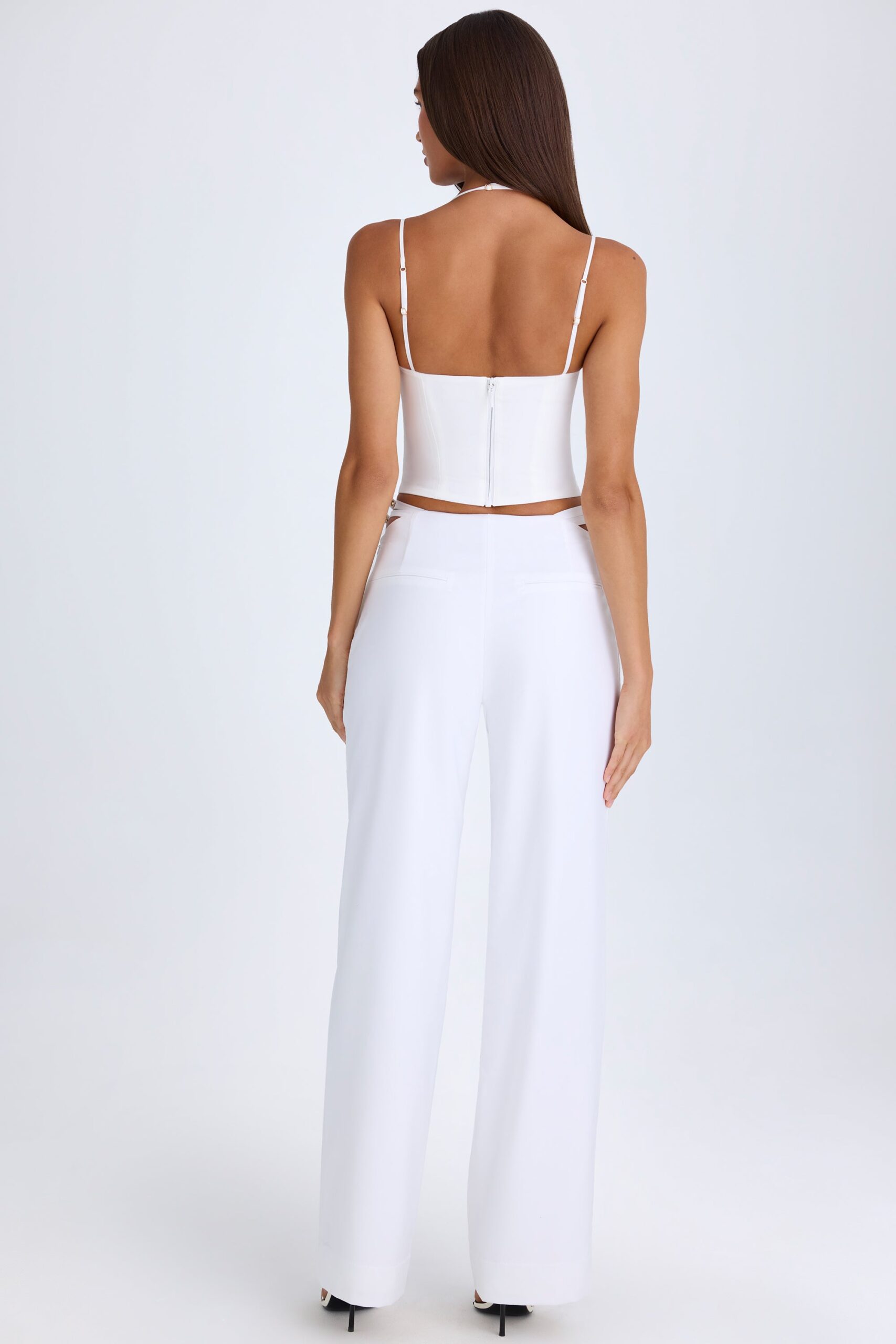 Petite Belted Cut-Out Wide-Leg Trousers in White - Image 3