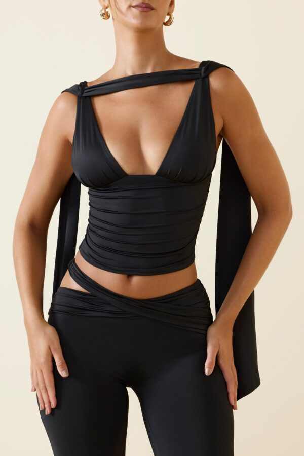 Plunge-Neck Draped Top in Black - Image 4