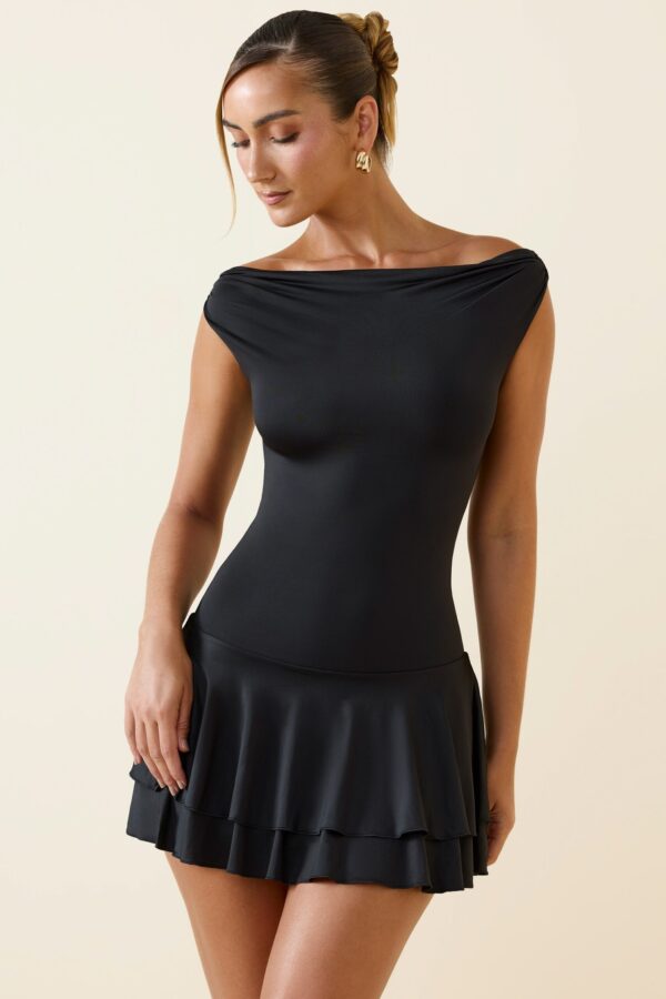 Off-Shoulder Ruffled Mini Dress in Black - Image 6