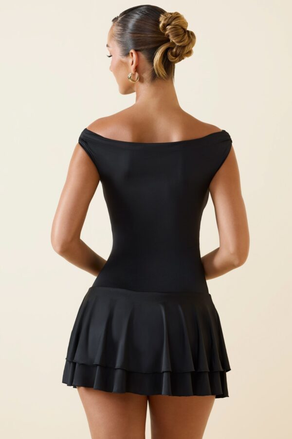 Off-Shoulder Ruffled Mini Dress in Black - Image 2
