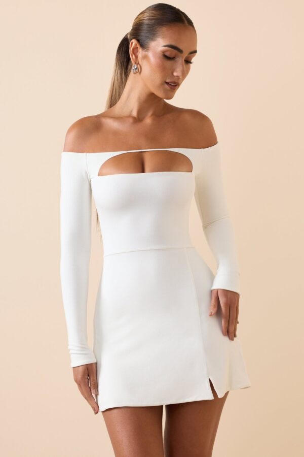 Modal Cut-Out Off-Shoulder A-Line Mini Dress in White - Image 7