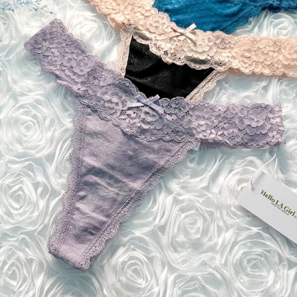 Solid Color 3 Pack T Back Lace Low Waist Cotton Seamless Thongs - Image 2