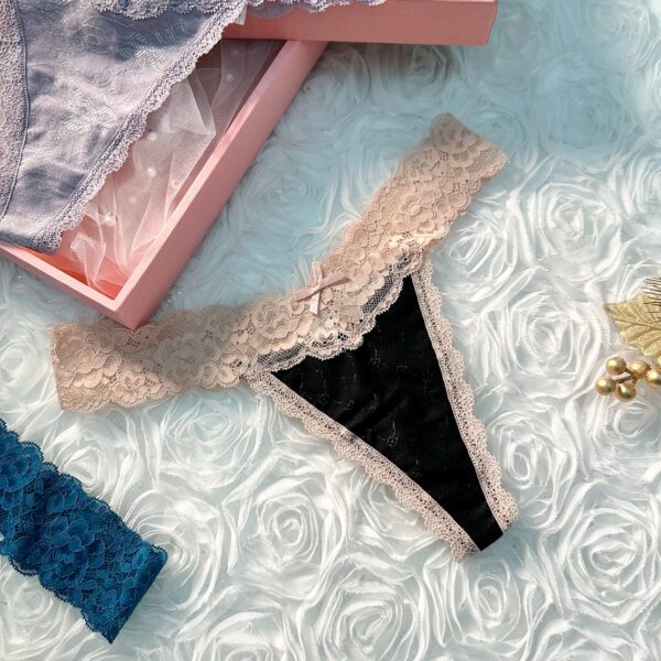 Solid Color 3 Pack T Back Lace Low Waist Cotton Seamless Thongs - Image 5