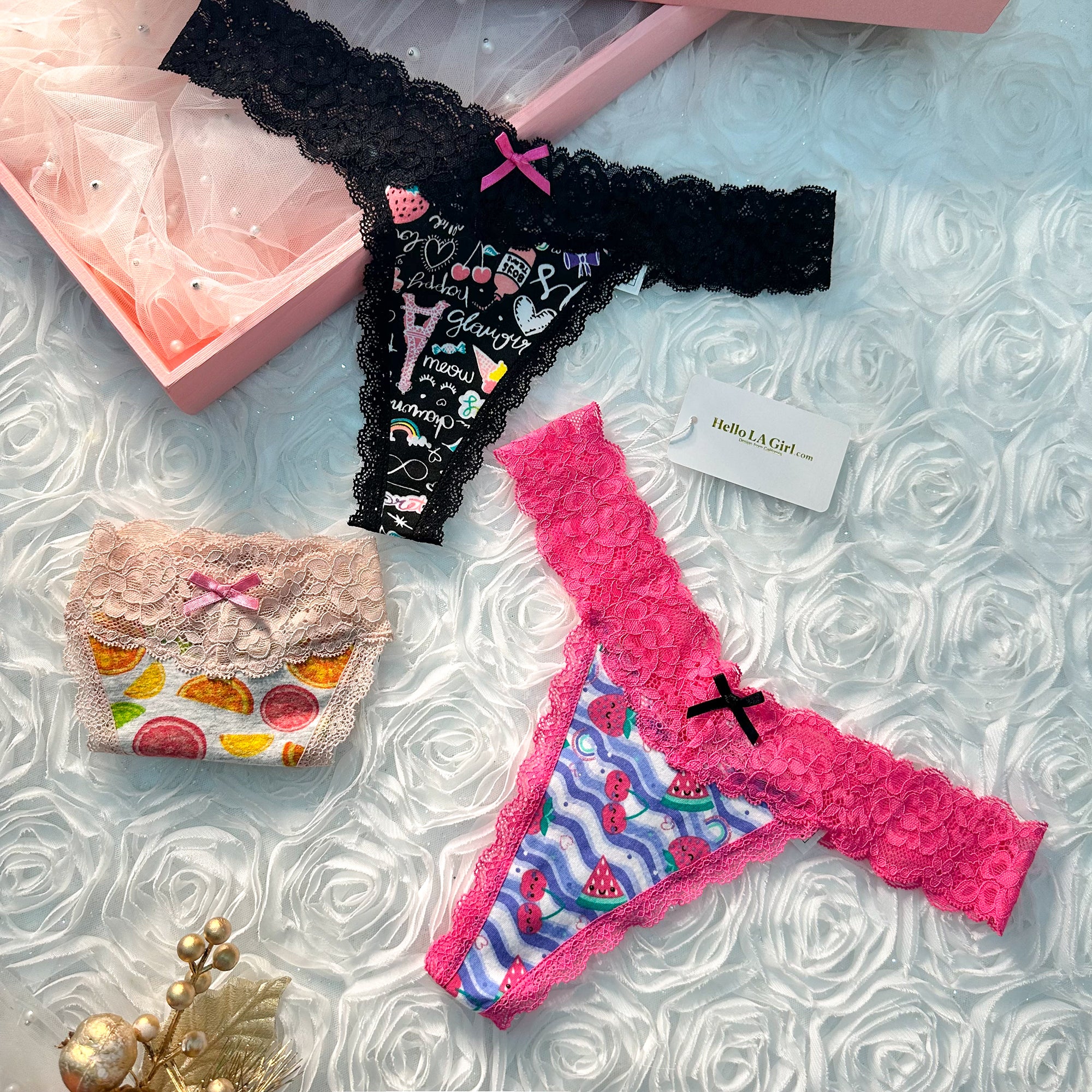 Fruit Print T Back Lace Low Waist Cotton Seamless 3 Pack Thongs - Image 5