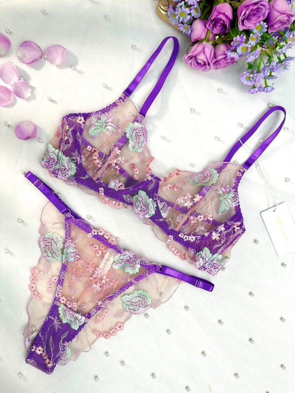 Purple Petal Embroidered Lingerie Set - Image 13