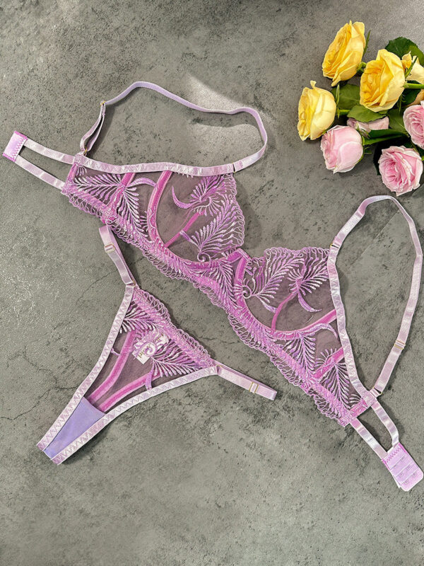 Puple Elegant Essence Embroidery Lingerie Set - Image 4