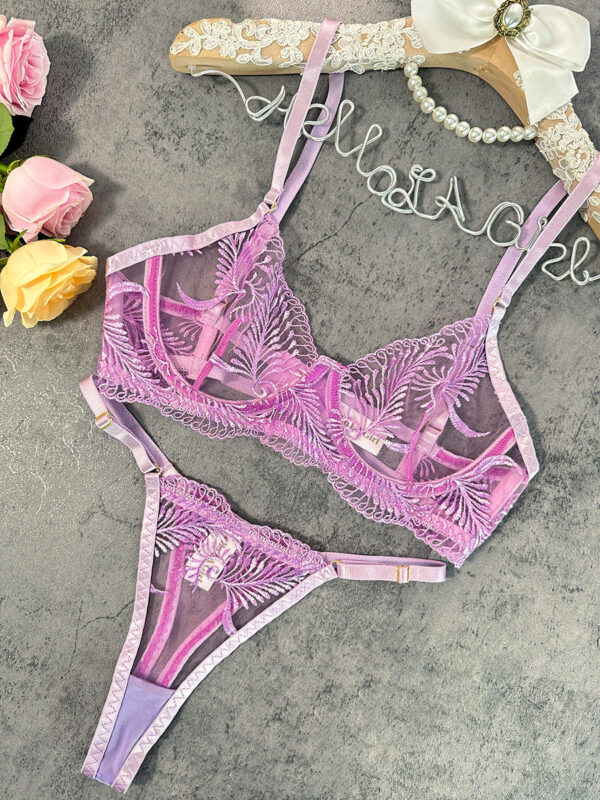 Puple Elegant Essence Embroidery Lingerie Set - Image 3
