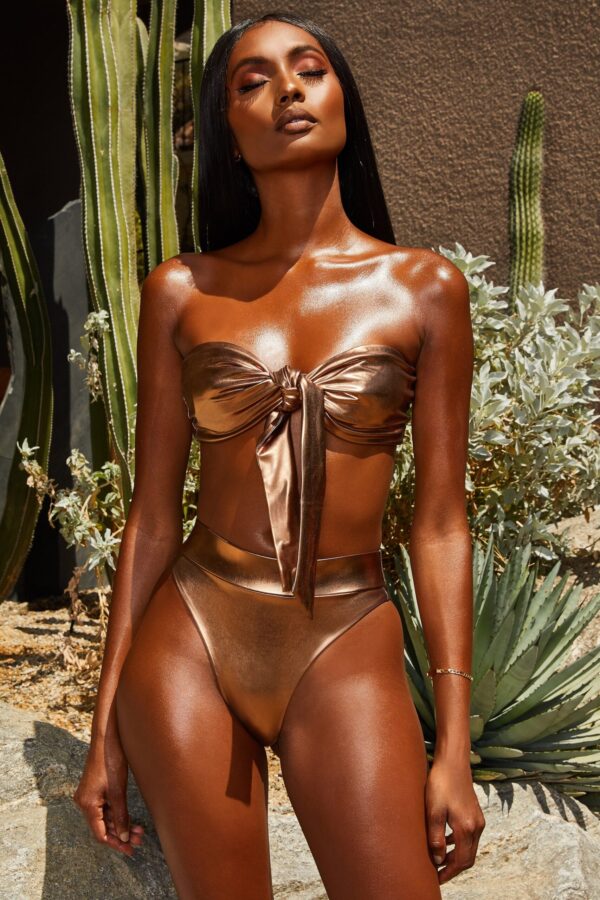 Metallic High Waisted Bikini Bottoms in Bronze - Image 7