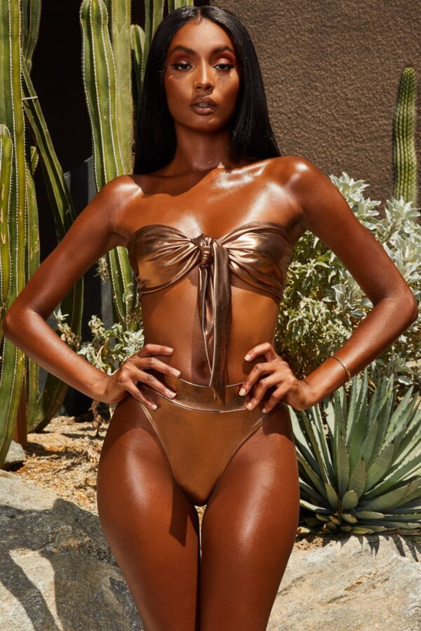 Metallic High Waisted Bikini Bottoms in Bronze - Image 11