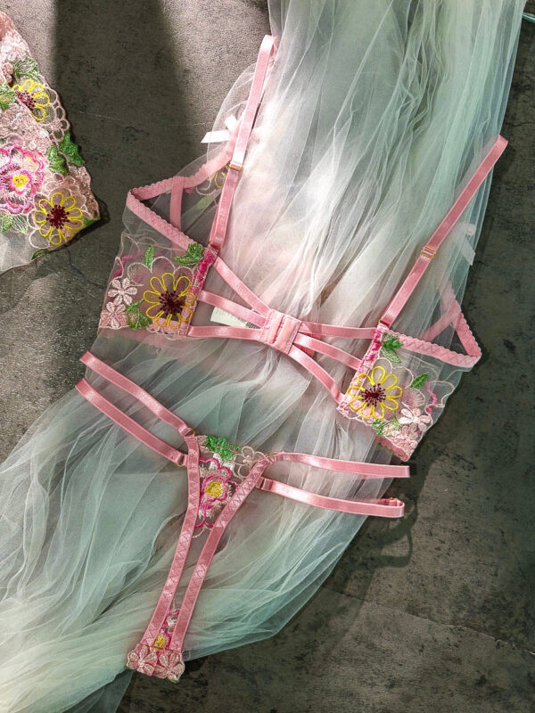 Pink Floral Embroidery  Lingerie Set - Image 11