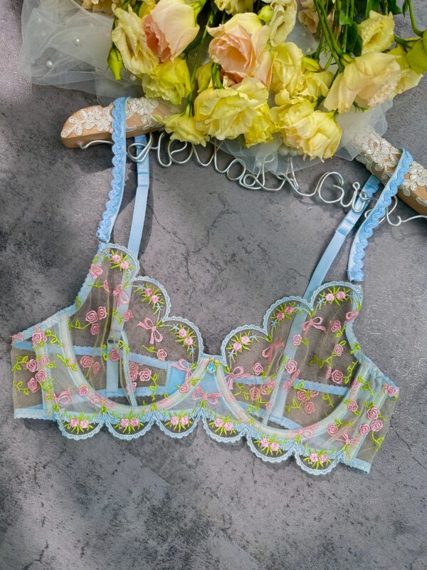 Light Blue Floral Lace Lingerie Set - Image 12