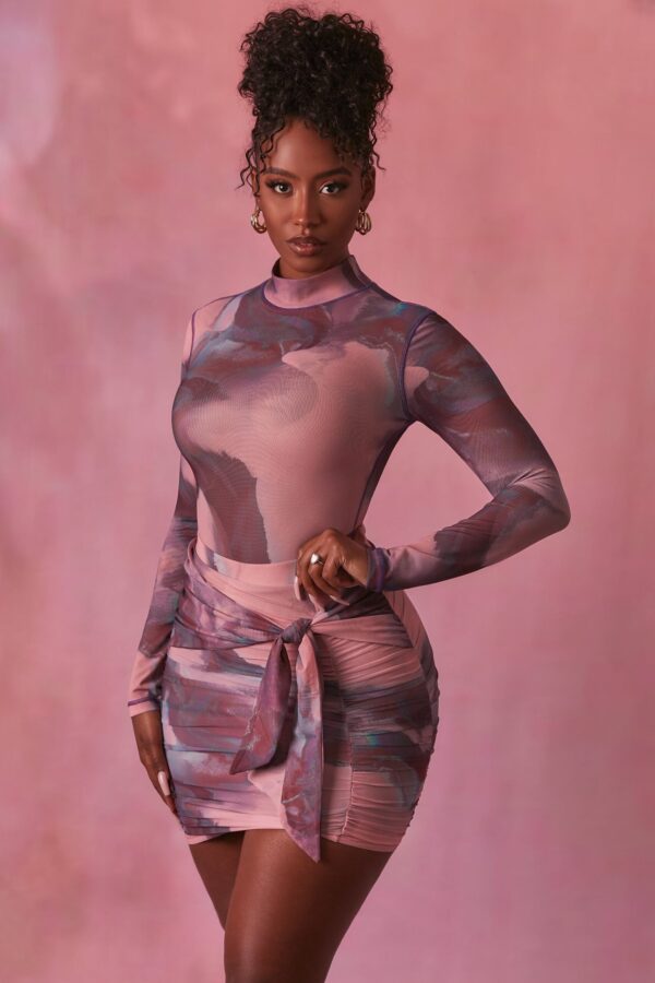 High Neck Long Sleeve Mesh Bodysuit in Blush - Image 6