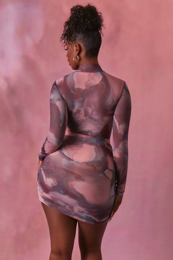 High Neck Long Sleeve Mesh Bodysuit in Blush - Image 2