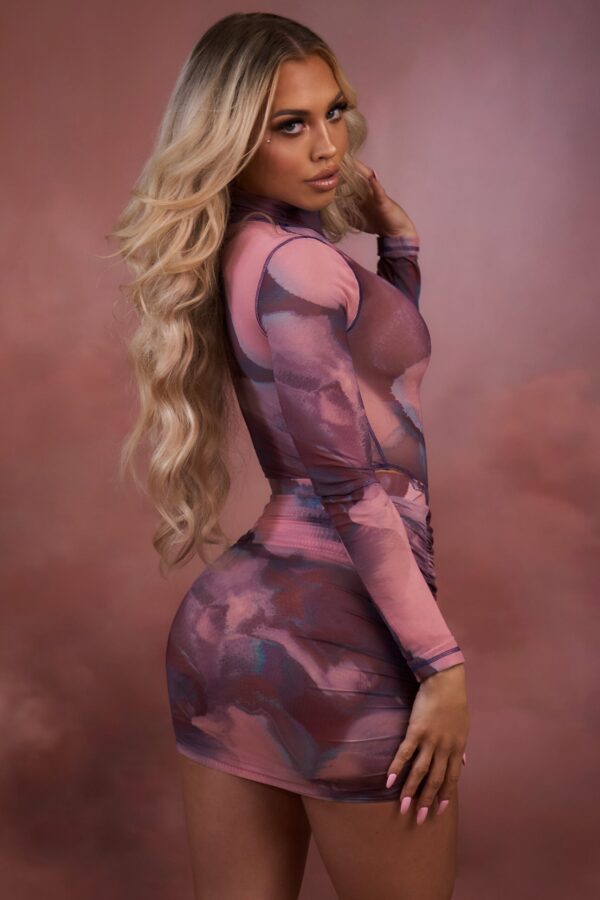 High Neck Long Sleeve Mesh Bodysuit in Blush - Image 8