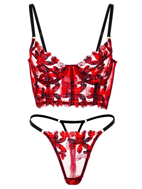 Red Tartan Flower Lingerie Set - Image 6