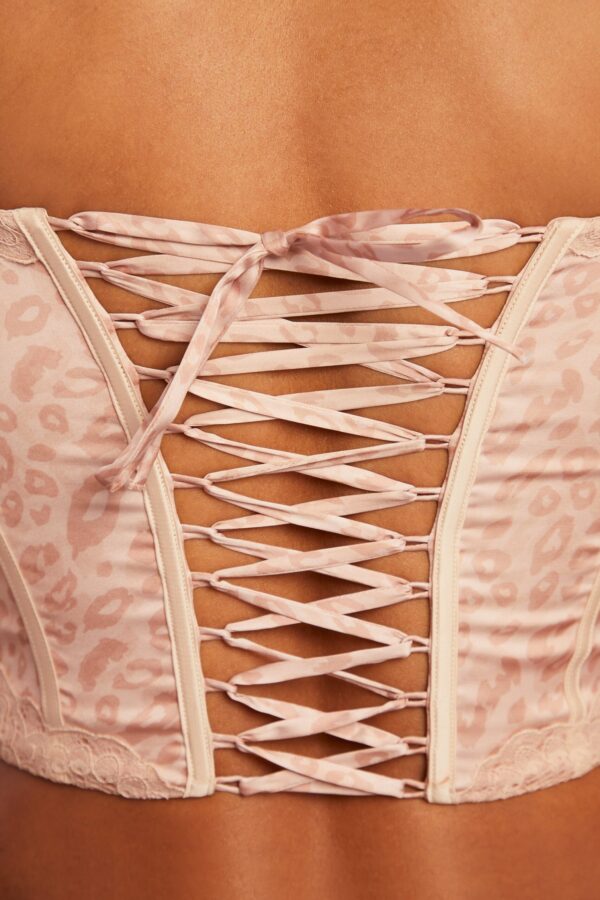 Plunge Neck Lace Trim Corset Crop Top in Cream - Image 4