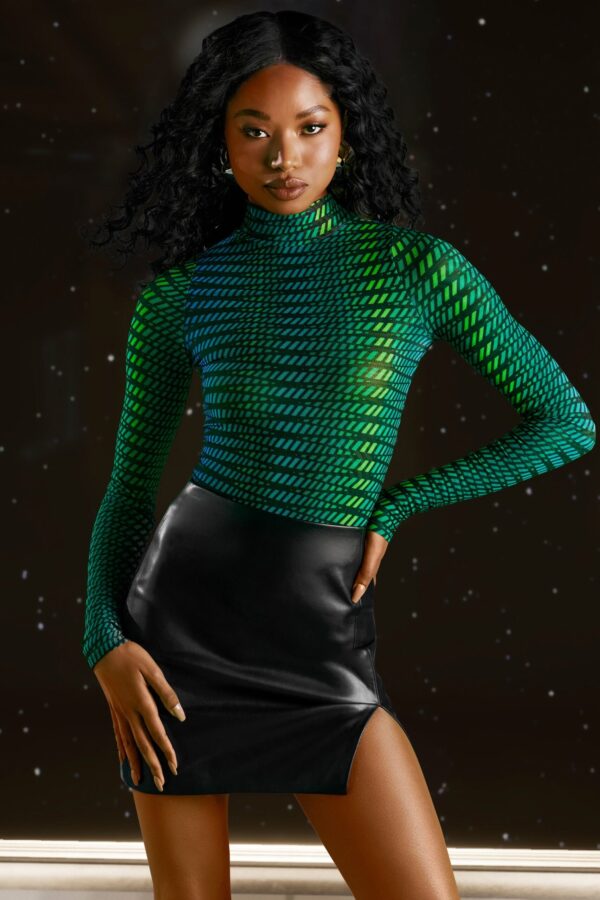 High Neck Mesh Bodysuit in Striped Print - Image 4