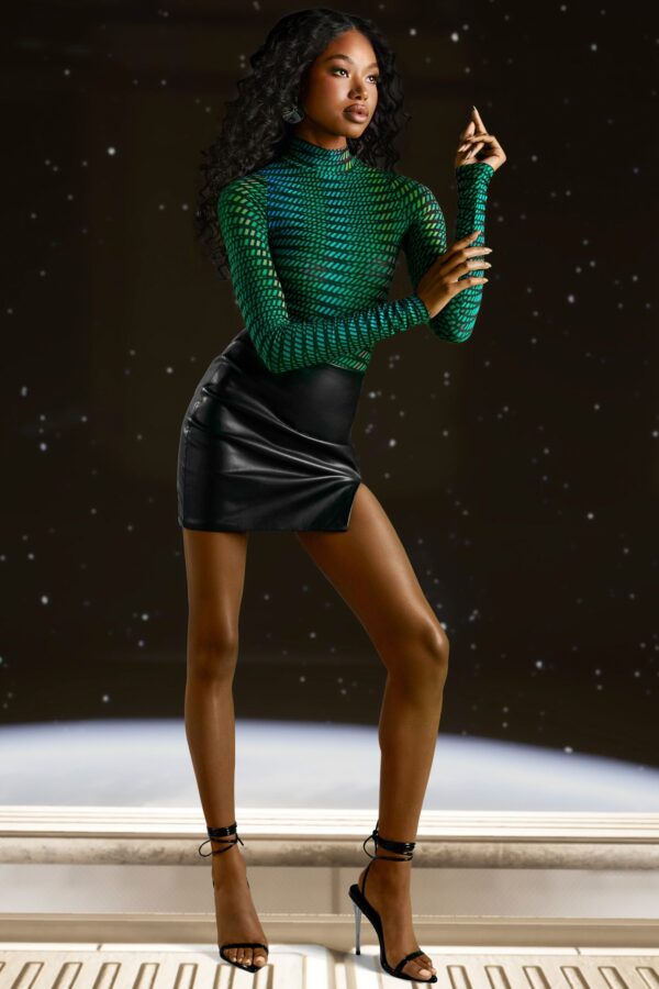 High Neck Mesh Bodysuit in Striped Print - Image 8