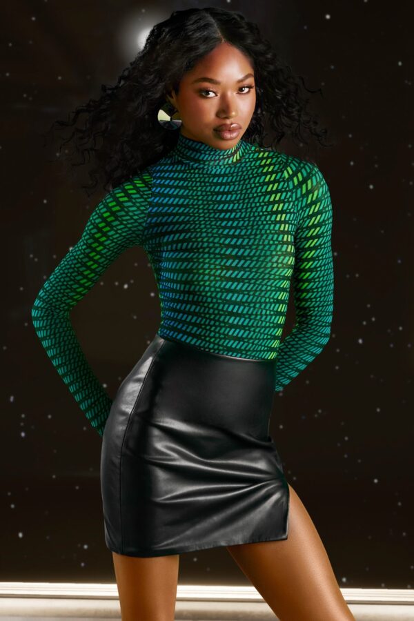 High Neck Mesh Bodysuit in Striped Print - Image 9