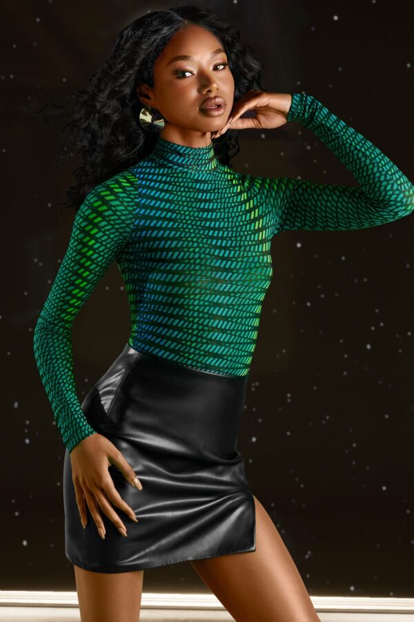 High Neck Mesh Bodysuit in Striped Print - Image 7