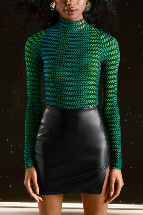 High Neck Mesh Bodysuit in Striped Print - Image 5