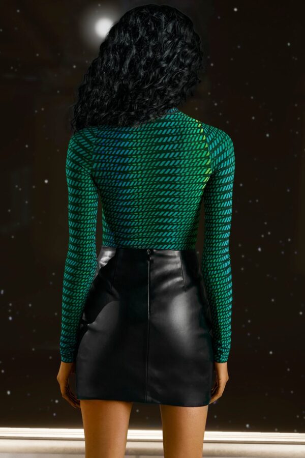 High Neck Mesh Bodysuit in Striped Print - Image 2
