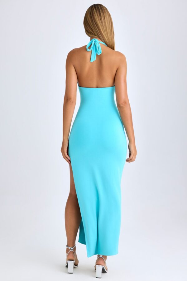 Modal High-Split Halterneck Maxi Dress in Aqua Blue - Image 2
