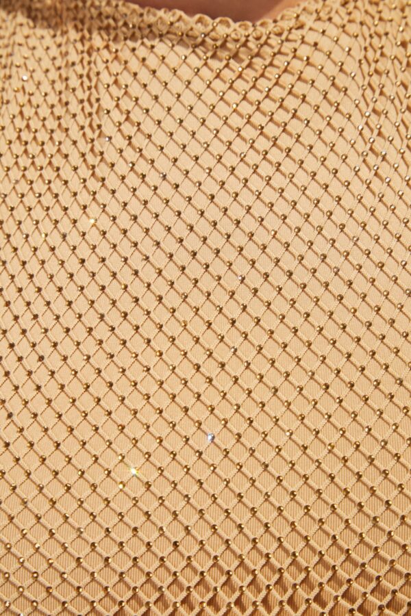 Rhinestone Cut Out Mini Dress in Beige - Image 9