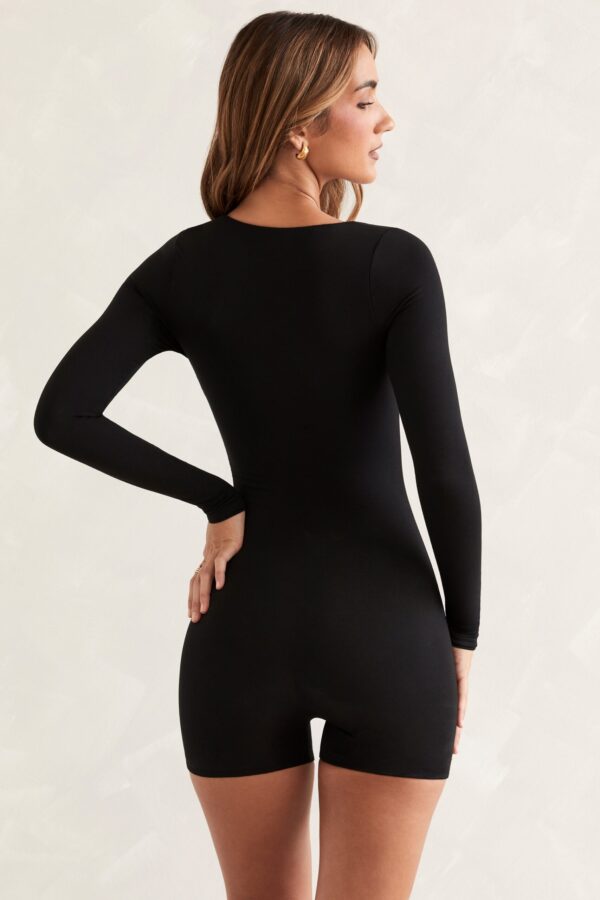 Long Sleeve Square Neck Unitard in Black - Image 2