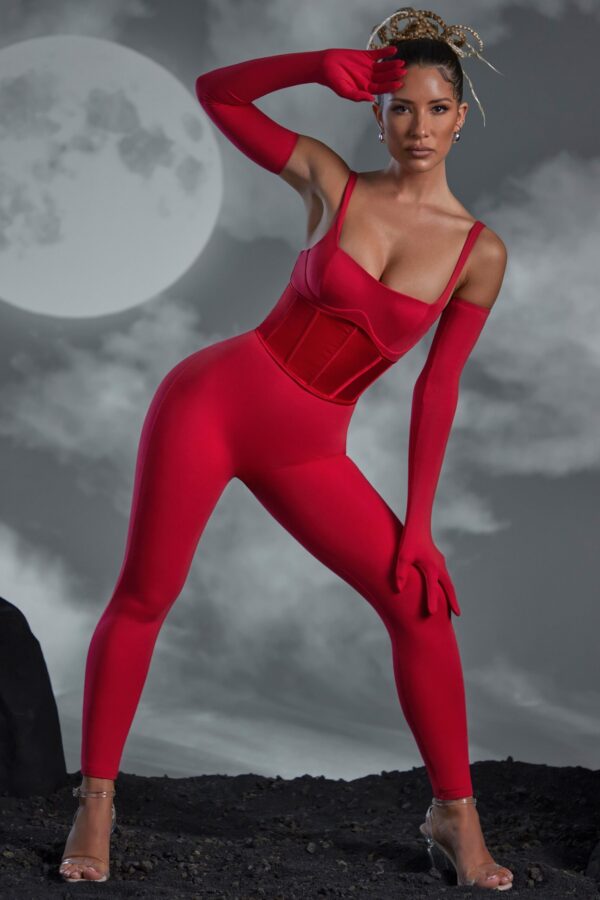 Hand Stitched Waist Cincher Corset in Red - Image 7
