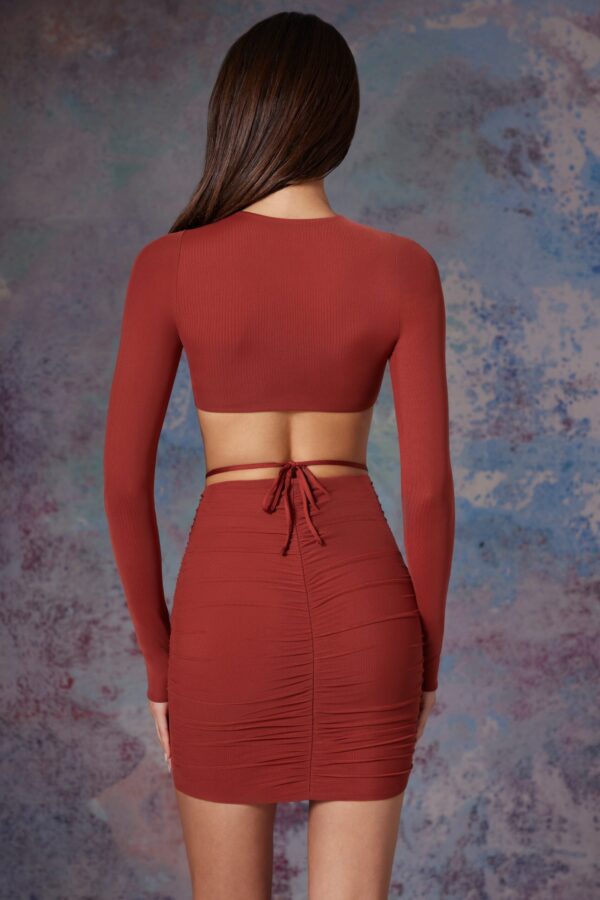 Long Sleeve Cut Out Mini Dress in Brick - Image 2