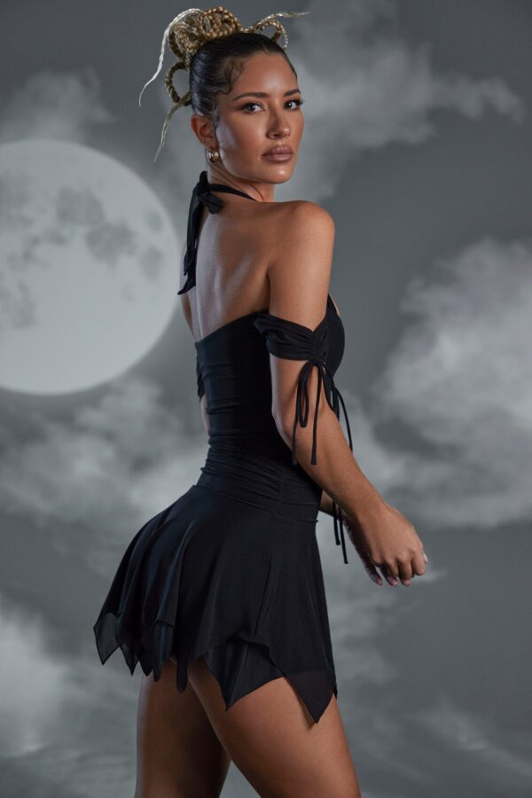 Lace Up Halter Neck Mini Dress in Black - Image 3