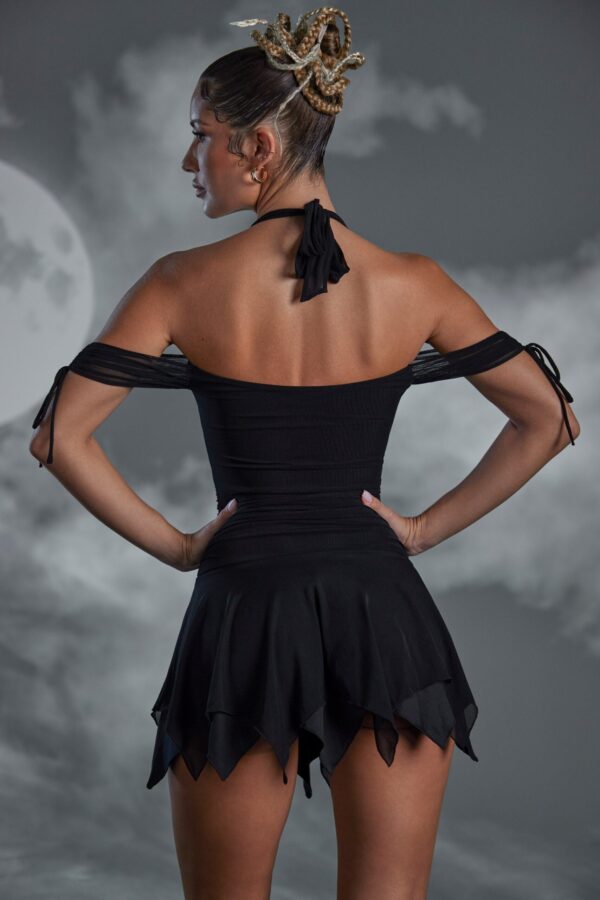 Lace Up Halter Neck Mini Dress in Black - Image 2