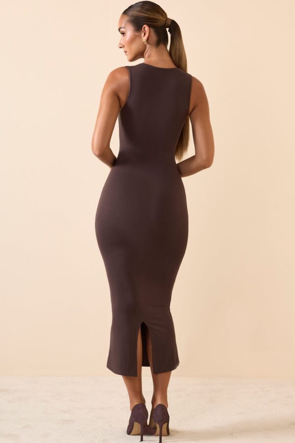 Modal Square-Neck Midi Dress in Chocolate Brown - Image 2