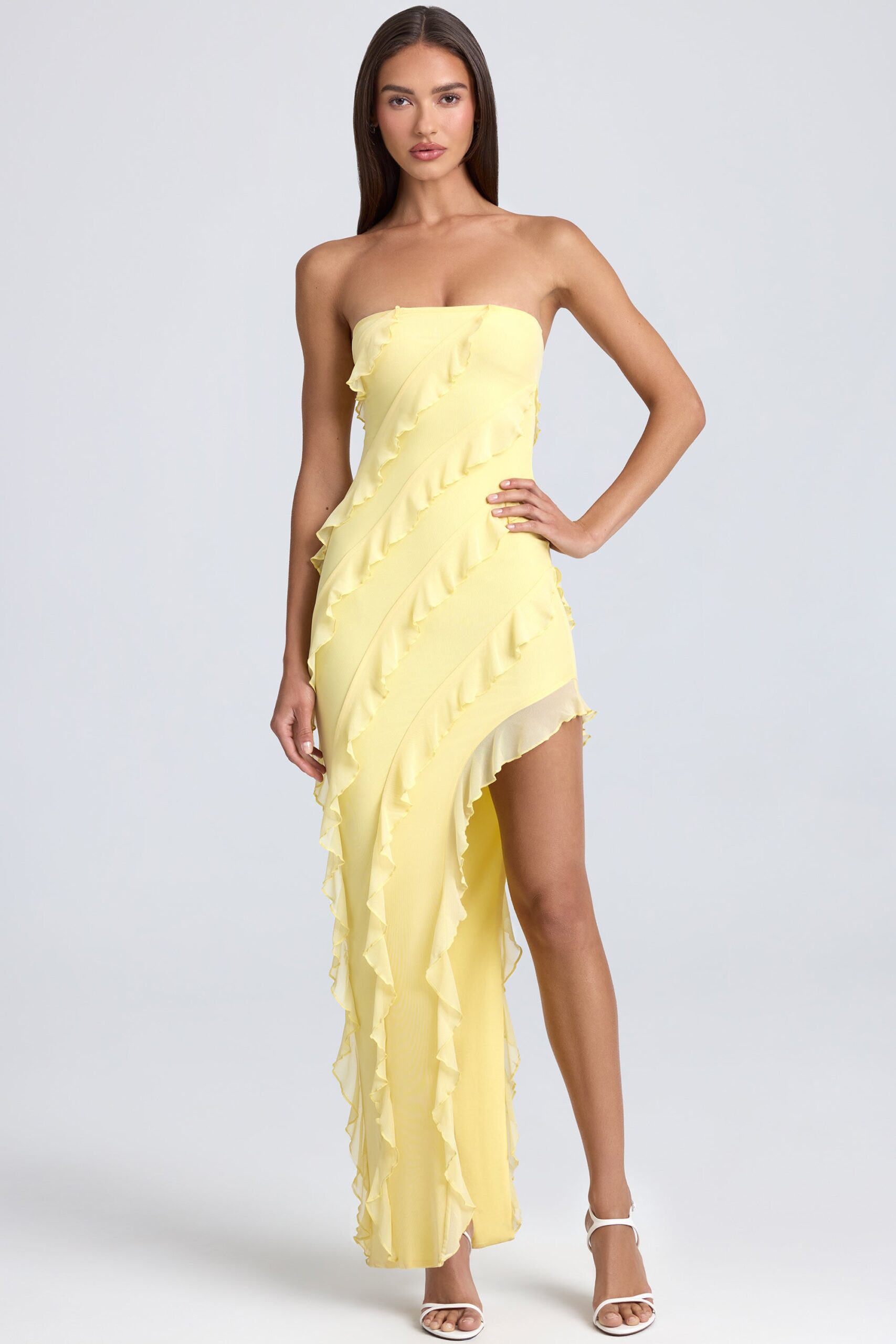 Bandeau Ruffle-Trim Maxi Dress in Lemon Sherbet - Image 5