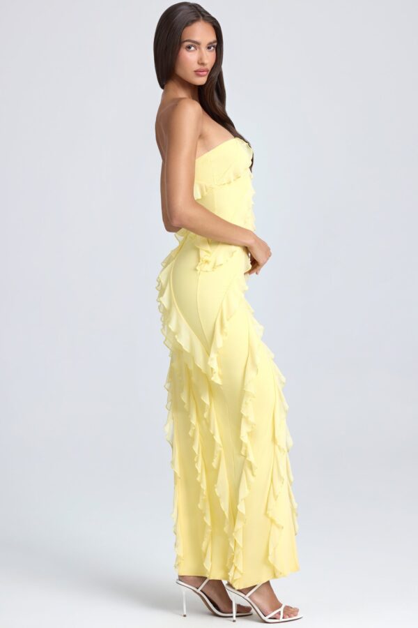 Bandeau Ruffle-Trim Maxi Dress in Lemon Sherbet - Image 7