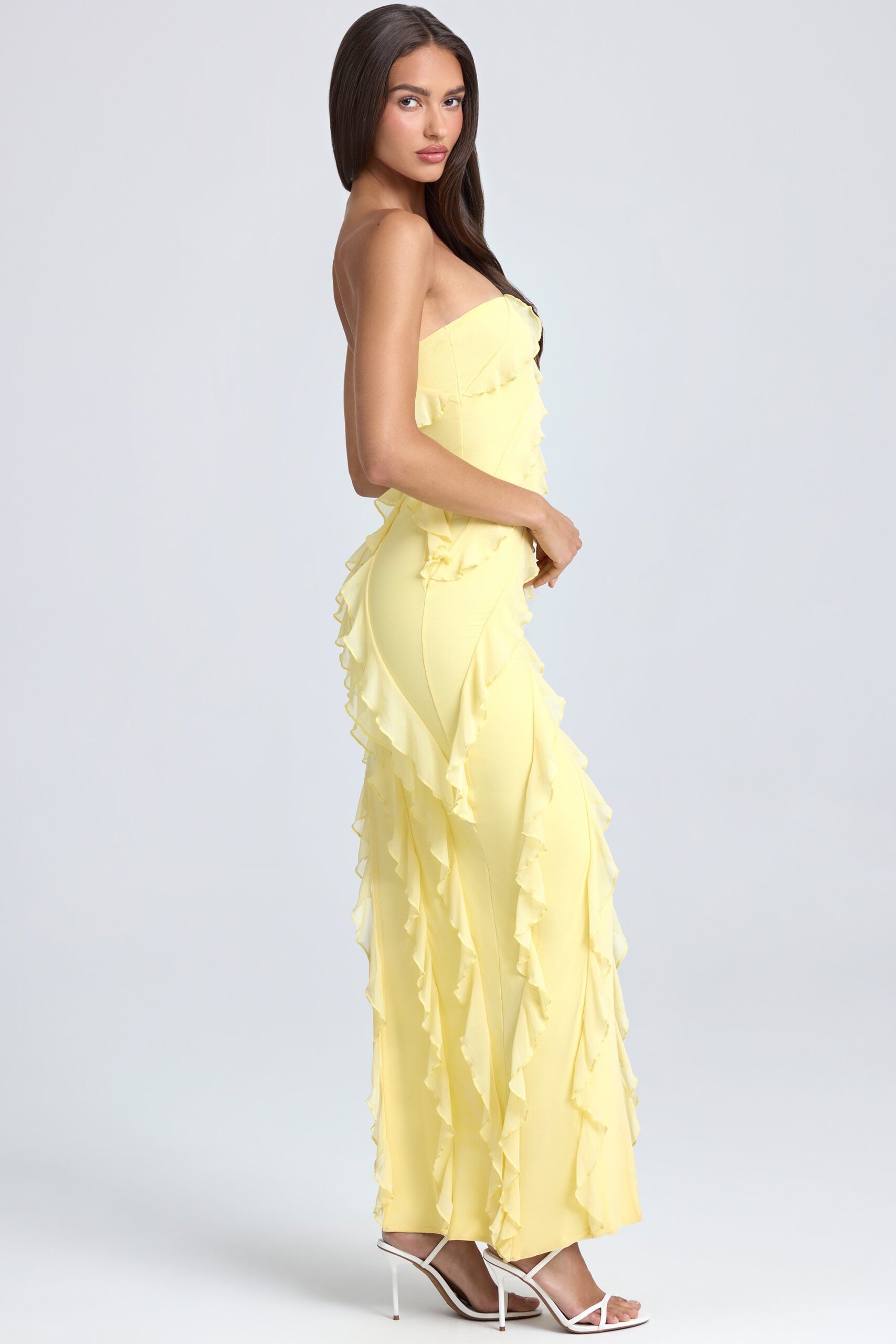 Bandeau Ruffle-Trim Maxi Dress in Lemon Sherbet - Image 7
