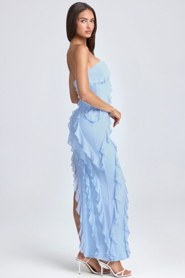Bandeau Ruffle-Trim Maxi Dress in Powder Blue - Image 7