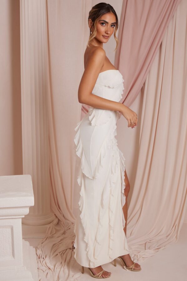 Bandeau Ruffle Detail Maxi Dress in Ivory - Image 3